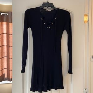 Zara long sleeve black bodycon dress with tie front